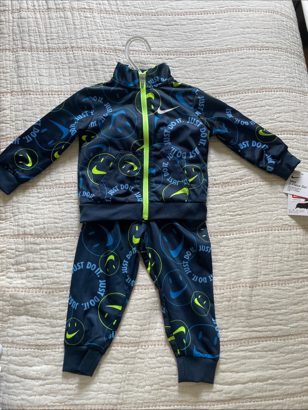 Nike Toddler Smiley Print Track Set - Navy & Neon Green_NWT